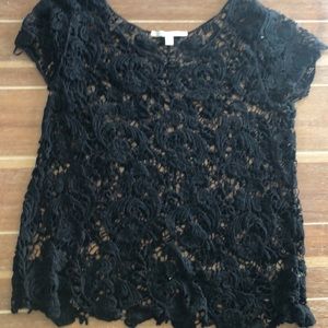 LC Lauren Conrad Crochet Black Top